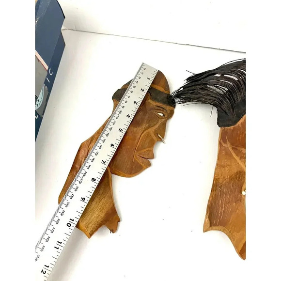 VTG Lot of 4 African Hand Carved Wood Head Profile Faces Wall Art Plaque Unique - Picture 7 of 15